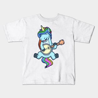 Comic unicorn playing banjo Kids T-Shirt